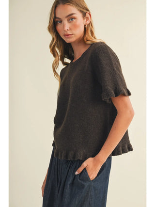 Lettuce-Edge Ruffle-Trim Pullover
