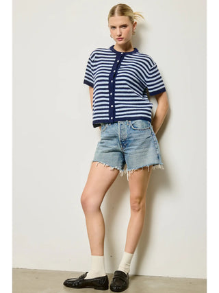 Striped Short Sleeve Knit Cardigan