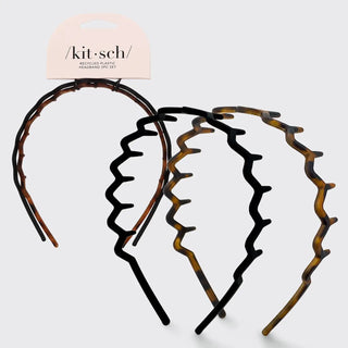 KITSCH Zig Zag Headband 2pc - Black and Tortoise