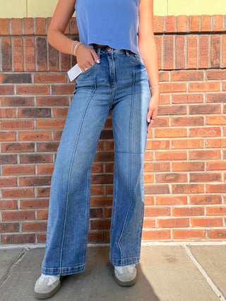 Risen High Waist Wide Pintuck Jeans