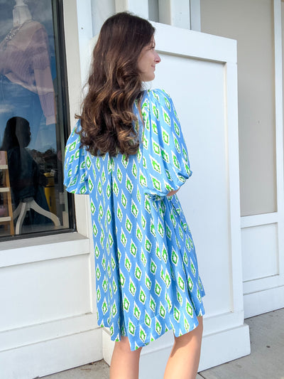 Umgee Leaf Print Dress with Puff Sleeves