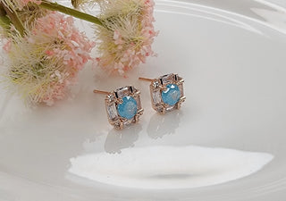 Blue cz Accented Square Post earrings