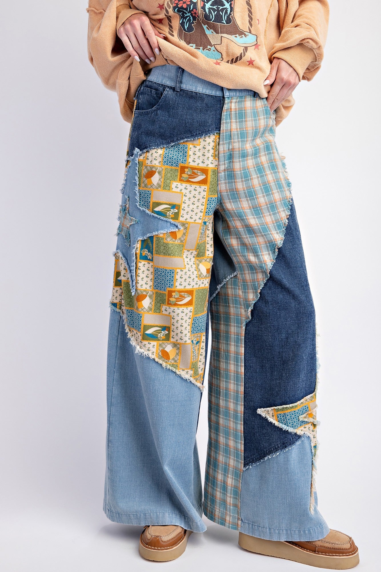 Pretty Patchwork Mix Jeans by Easel