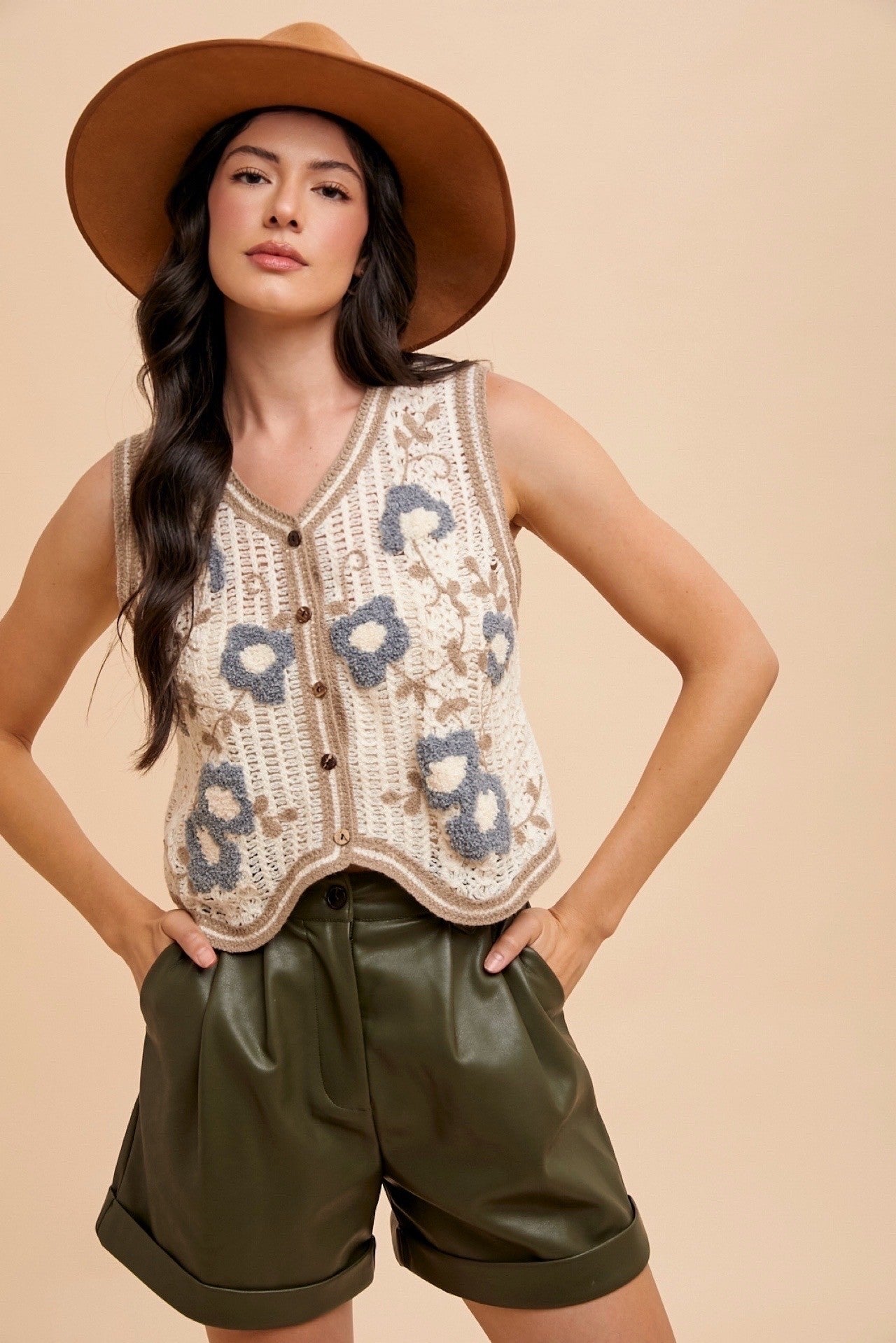 Floral Embo Patch Sweater Vest