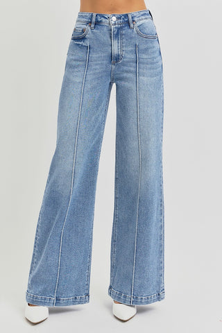 Risen High Waist Wide Pintuck Jeans