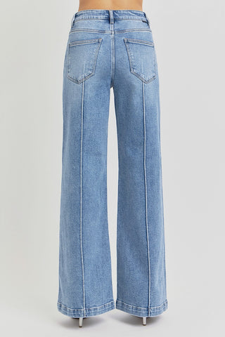 Risen High Waist Wide Pintuck Jeans