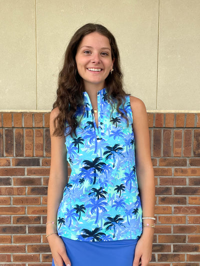 LuLu B Palm Paradise Sleeveless Zip Top