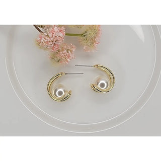 Double Hoop with Pearl Earrings