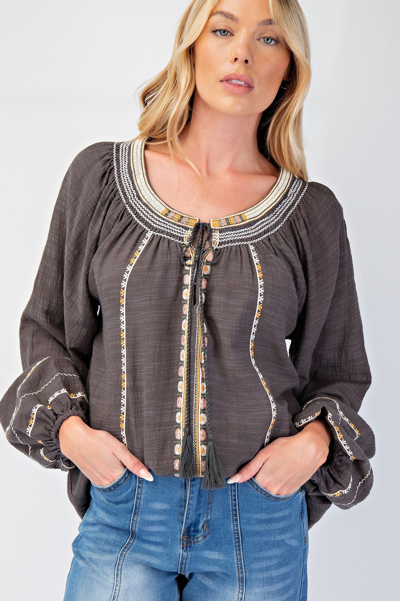 Myra Embroidered Detail Top by Easel