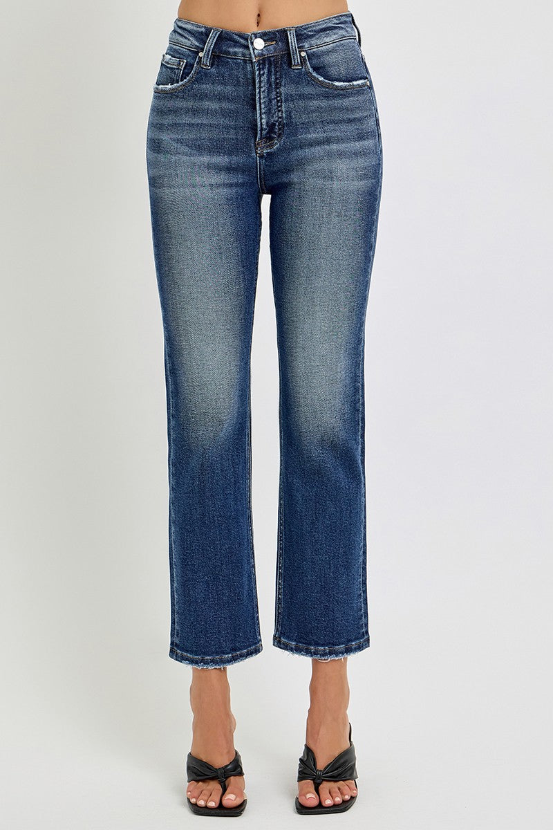 Risen Tummy Control High Rise Crop Straight Jeans