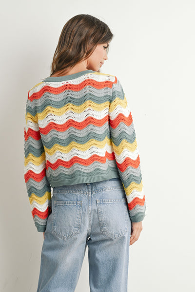 Wavy Baby Tie Front Sweater