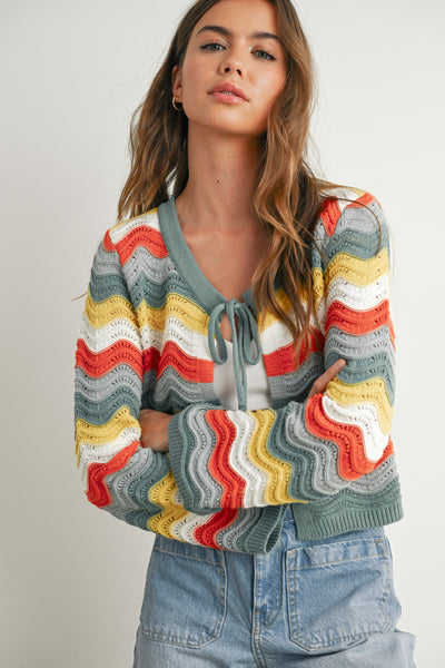 Wavy Baby Tie Front Sweater