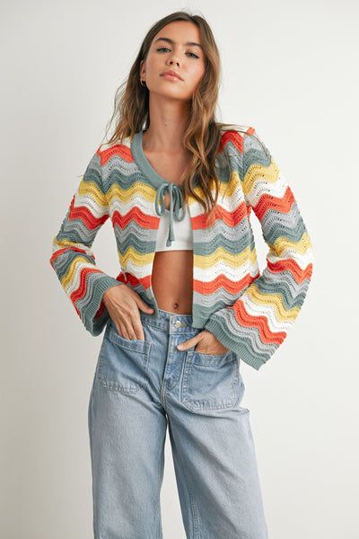 Wavy Baby Tie Front Sweater