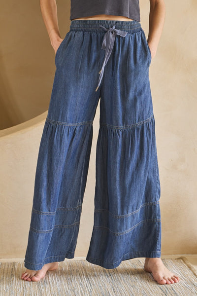 Washed Denim Wide Leg Pants