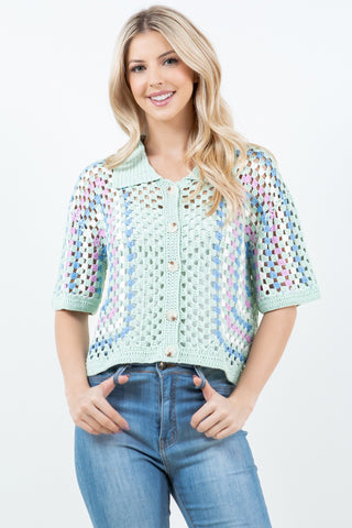 Color Block Pattern Mesh Top