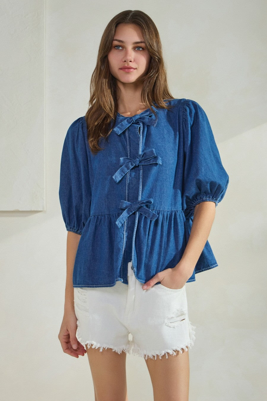 Tie Ribbon Denim Blouse