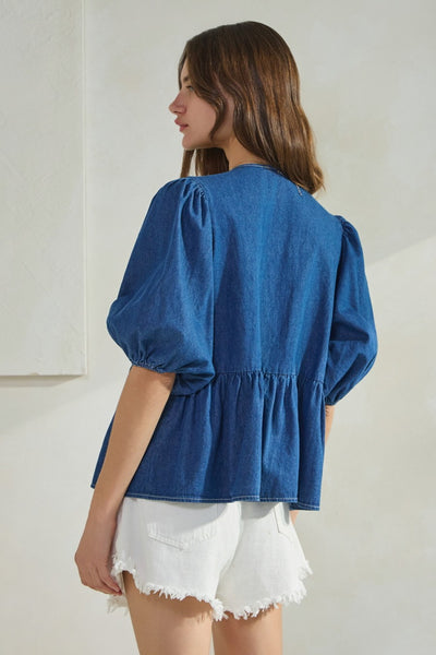 Tie Ribbon Denim Blouse