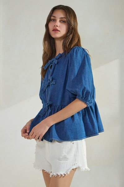 Tie Ribbon Denim Blouse