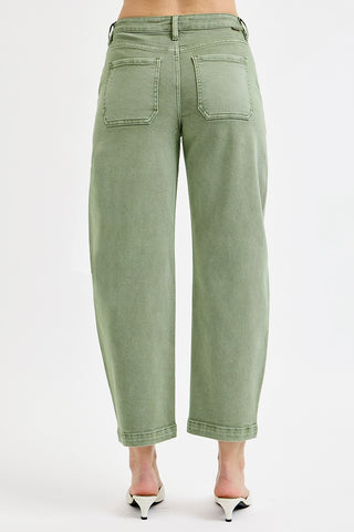 Risen Olive Tummy Control High Rise Crop Barrel Pants