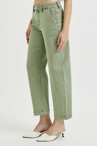 Risen Olive Tummy Control High Rise Crop Barrel Pants
