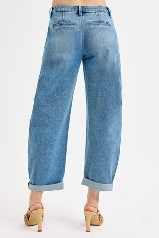 Risen Mid Rise Fit Barrel Roll Up Jeans