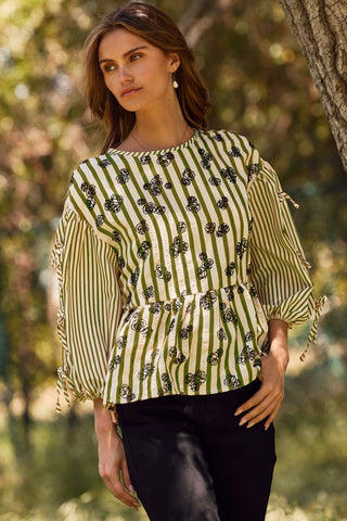 Flocked Floral Peplum Top