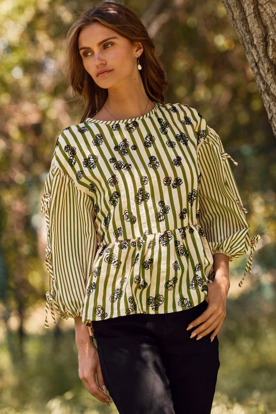 Flocked Floral Peplum Top