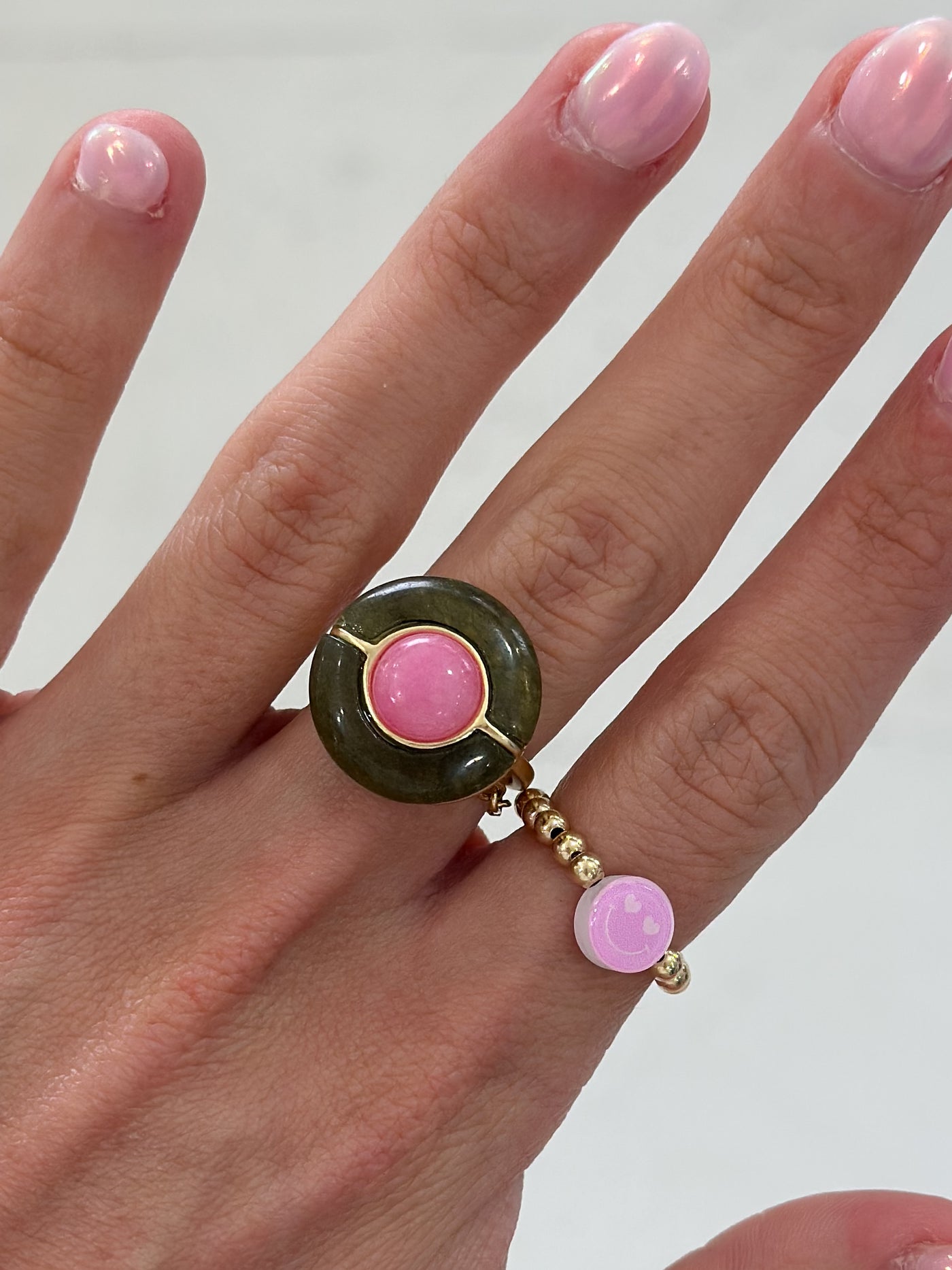 Spartina Centered Stone Olive/Pink Jade Ring