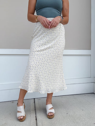 Floral Satin Midi Skirt