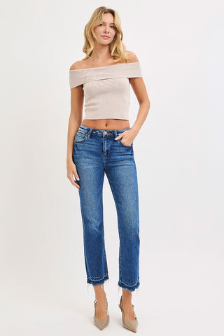 Risen High Rise Crop Straight Jeans