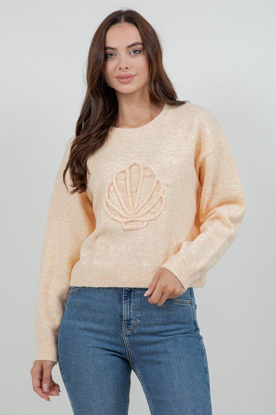 Pearl Embellished Seashell Sweater