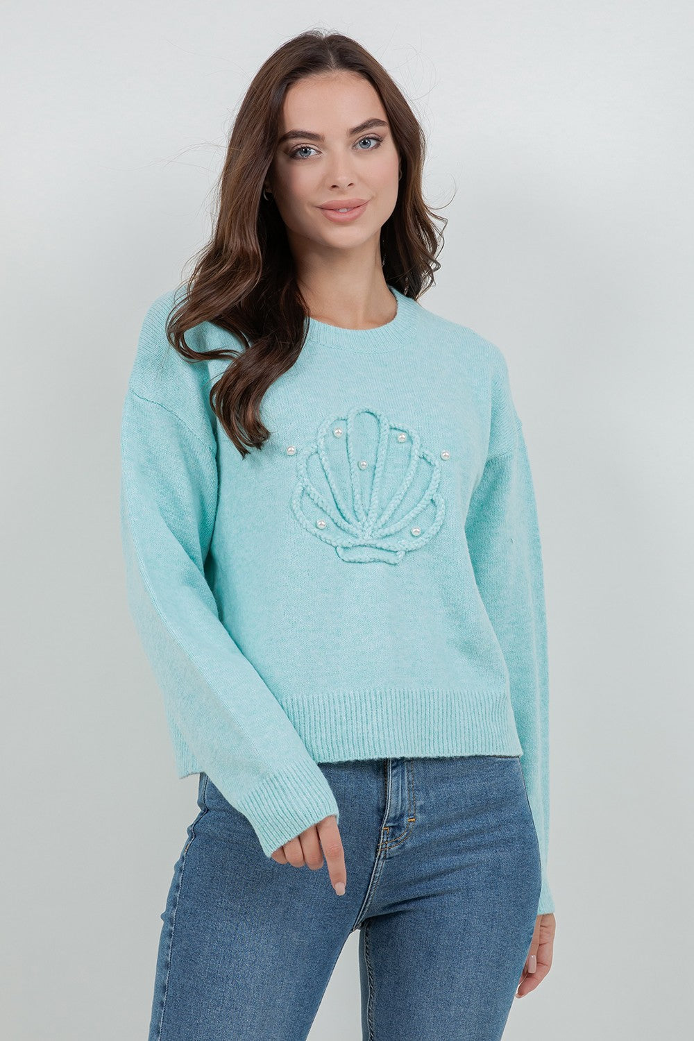 Pearl Embellished Seashell Sweater