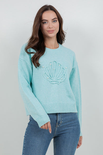 Pearl Embellished Seashell Sweater