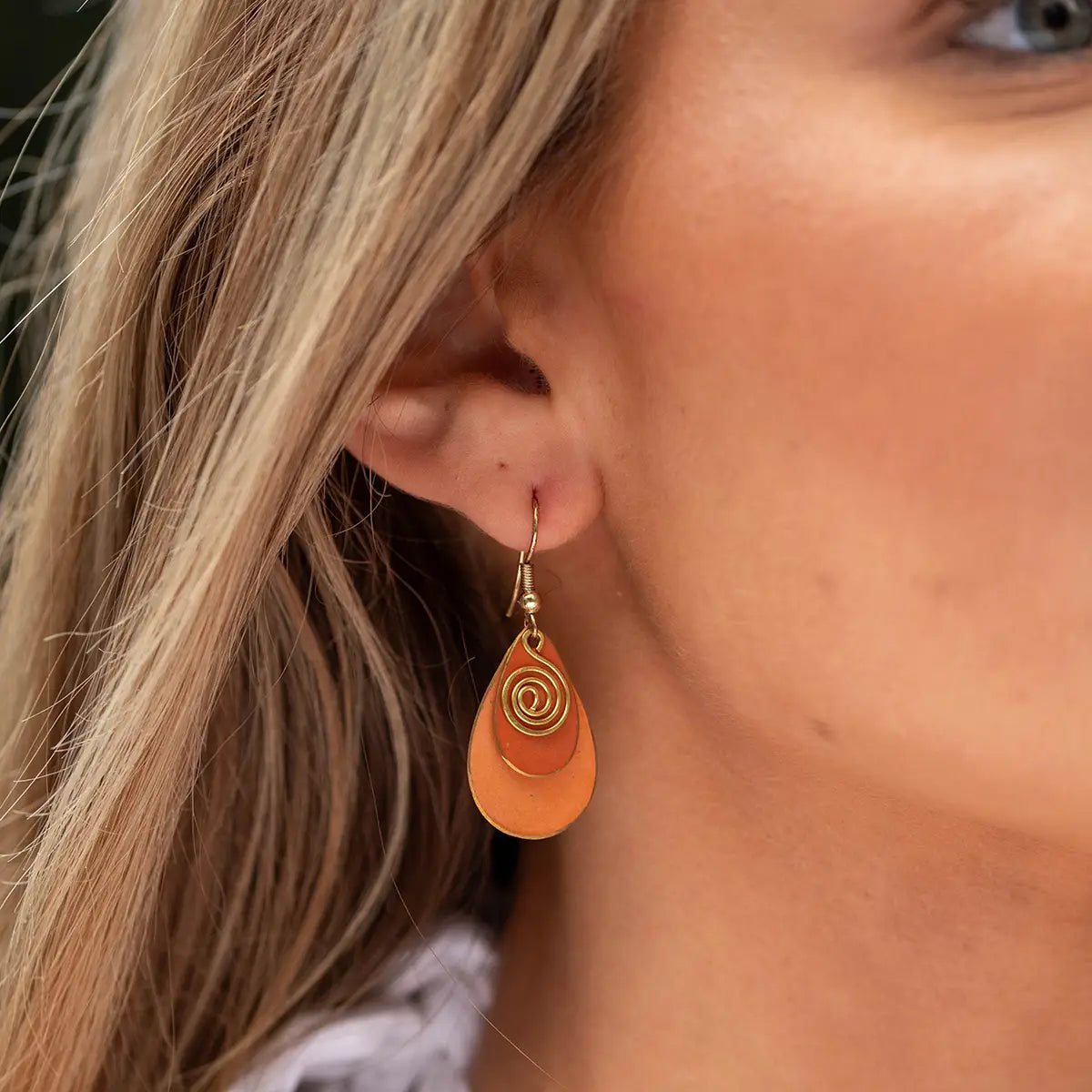 Brass Patina Earrings - Gold Swivel Orange Hues