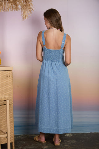 Floral Denim Sweetheart Midi Dress