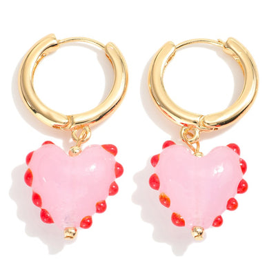 Huggie Hoop Earrings Featuring Acetate Heart Charms