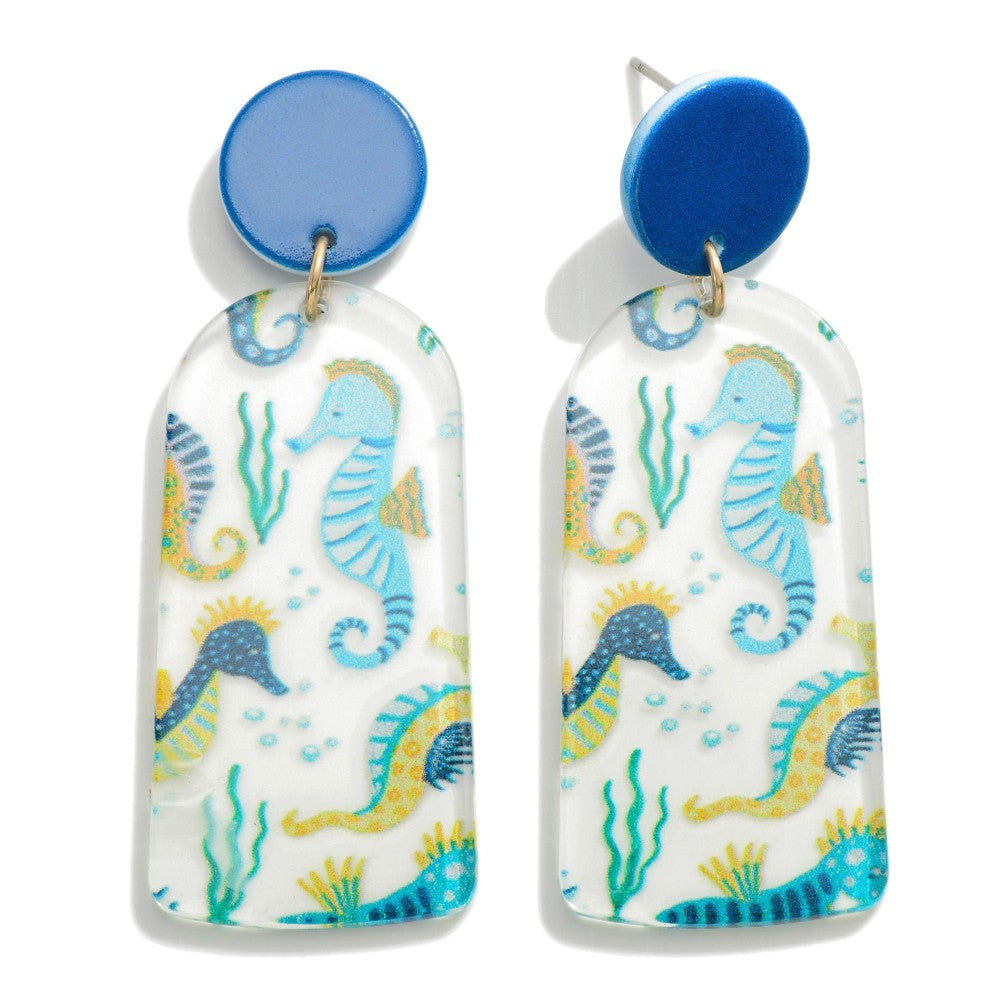 Seahorse Print Drop Earrings