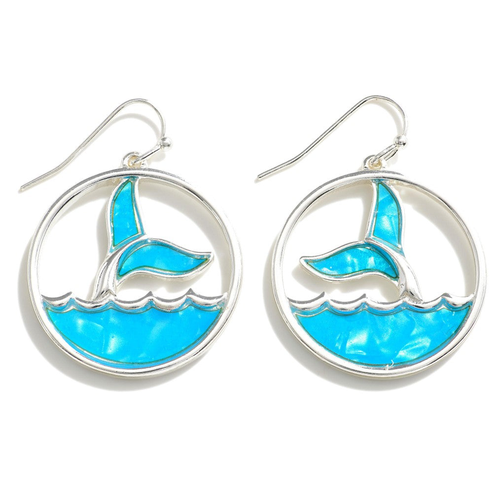 Resin Inlay Whale Tale Drop Earrings
