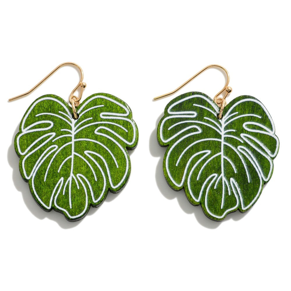 Monstera Wood Leaf Earrings