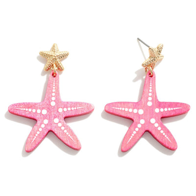 Wood Cut Starfish Earrings
