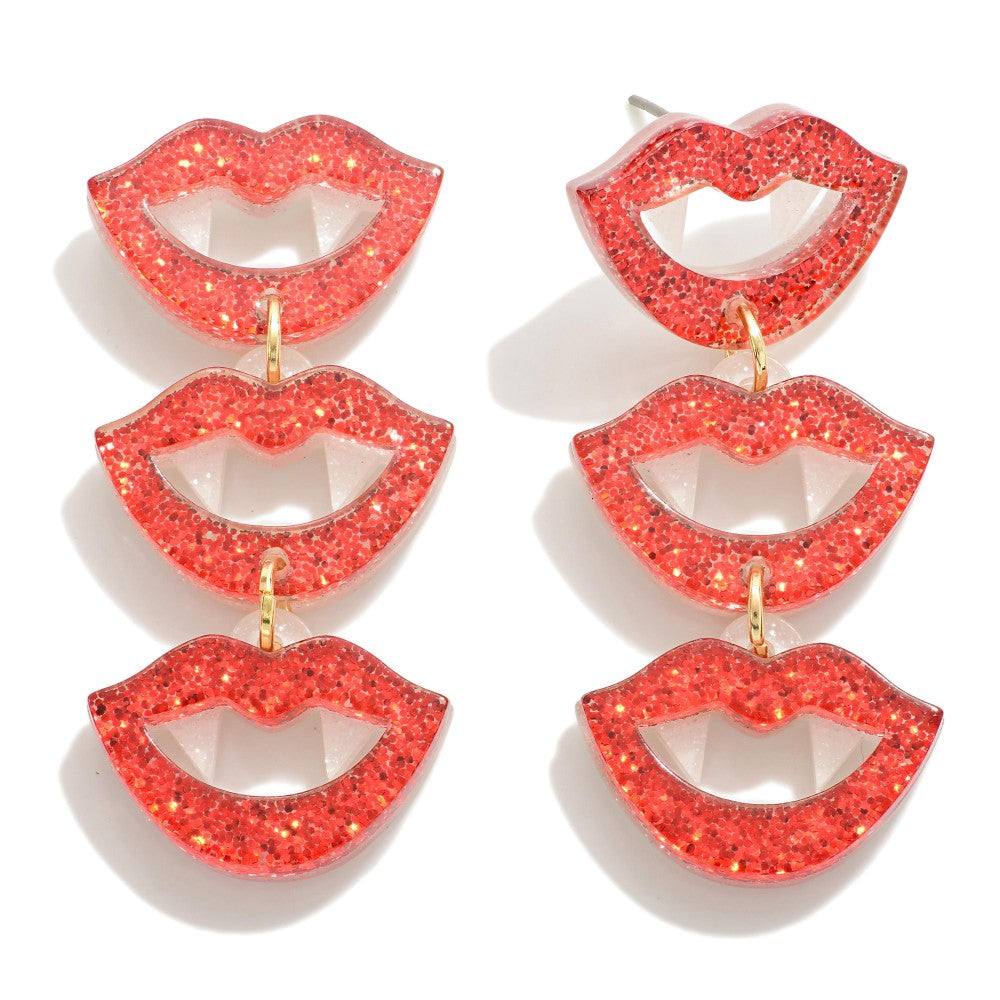 Glitter Resin Lips Drop Earring