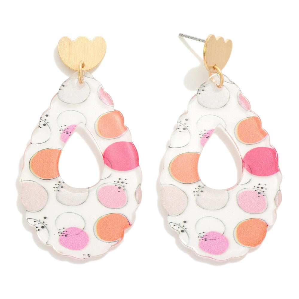 Polka Dot Printed Teardrop Resin Earrings