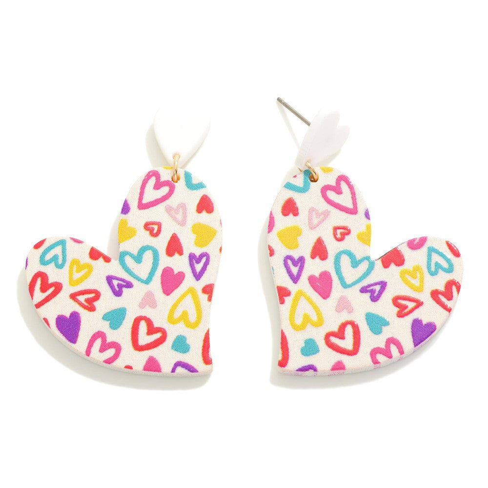 Wood Heart Drop Earring Featuring Heart Print