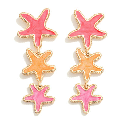Linked Metal Backed Resin Starfish Tassel Drop Earrings