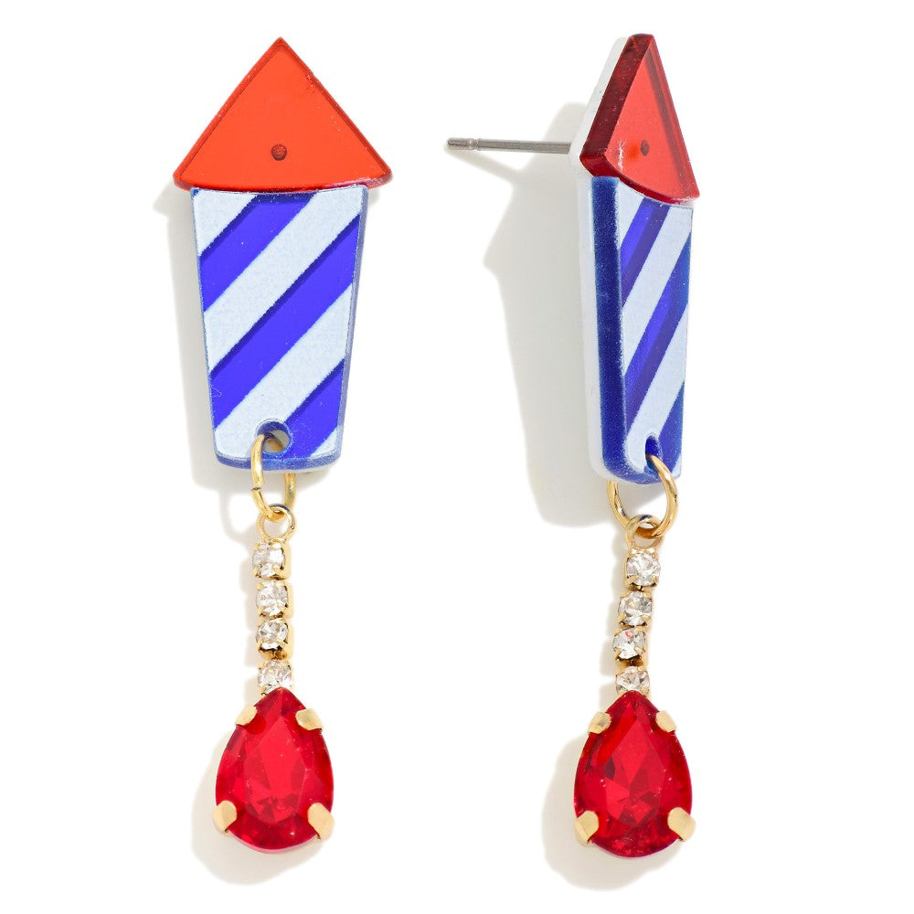 Reflective Acetate Fireworks Post Drop Earrings With Rhinestone Tassel