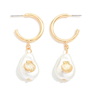 Pearl and Shell Dangle Earrings