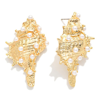 Conch Shell Pearl Earrings