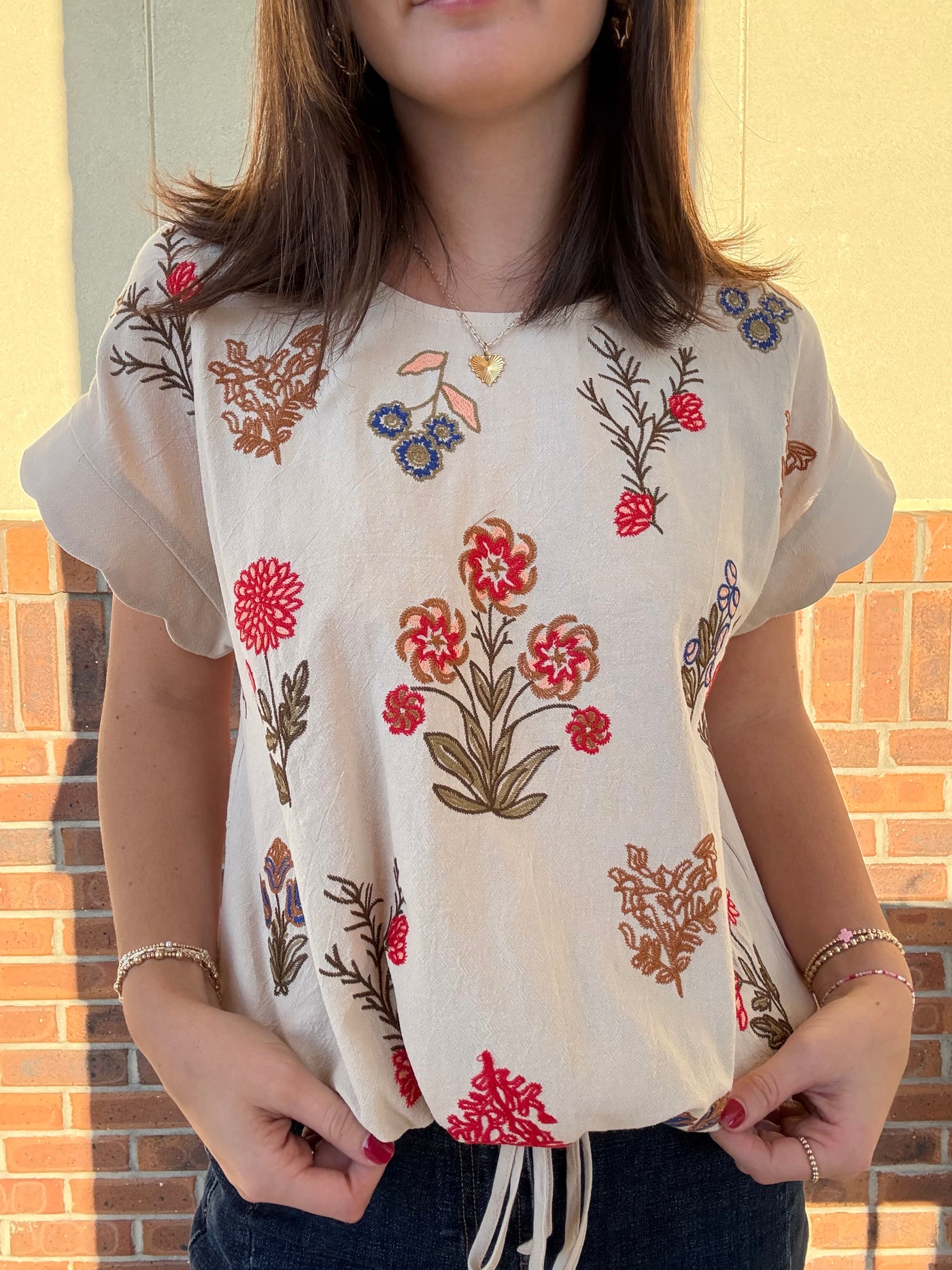 Umgee Floral Stamp Tie Top