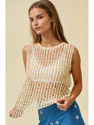 Chunky Open Stitch Sweater Round Neck Vest