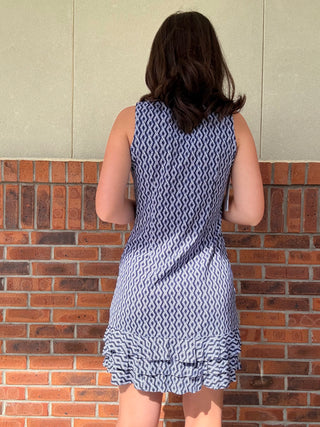 LuLu B Navy Ropes Ruffle Trim Dress